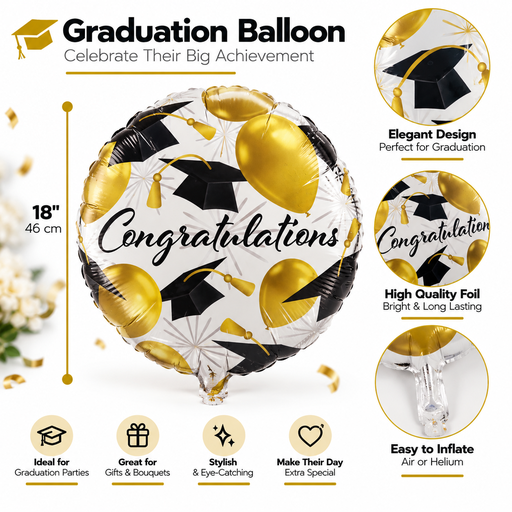 بالون تخرج Congratulations – ذهبي وأسود 🎓🎈